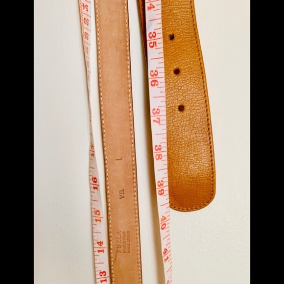 FURLA Genuine Leather Camel Big Rings Long Belt